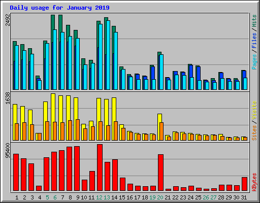 Daily usage for January 2019